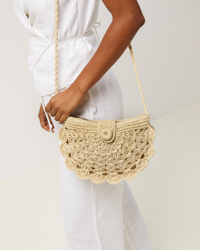 Dondy bolso bandolera media luna efecto rafia