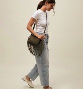 Fleubito Bolso bandolera pequeño efecto ante y detalles flecos 