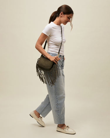 Fleubito Bolso bandolera pequeño efecto ante y detalles flecos 