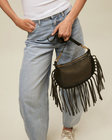 Fleubito Bolso bandolera pequeño efecto ante y detalles flecos 