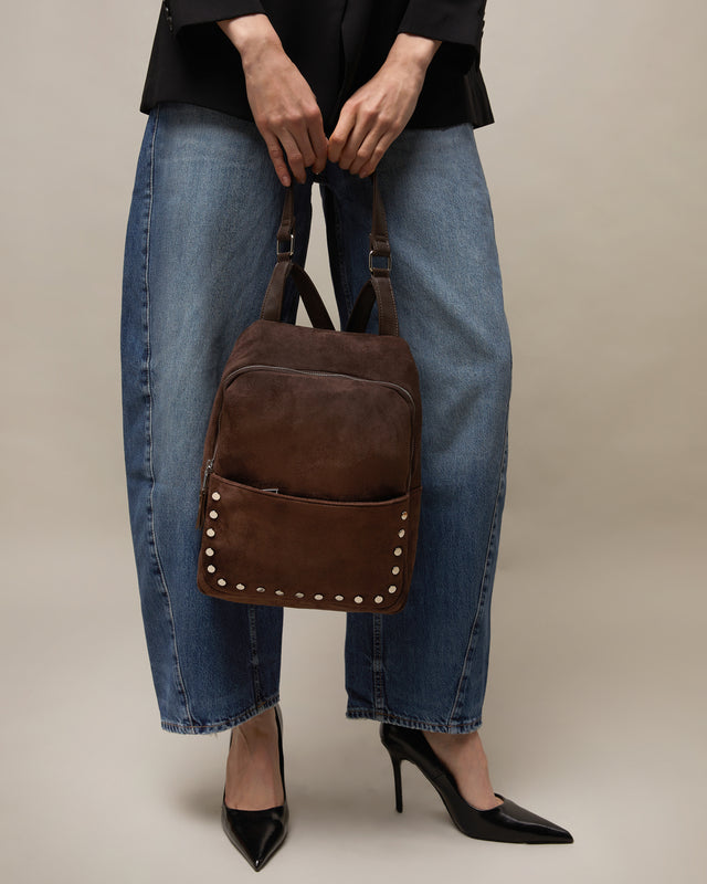 Junichi-1 anti-theft suede-effect backpack with metallic details