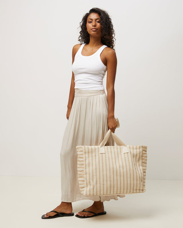 Large beach bag with jacquard striped print