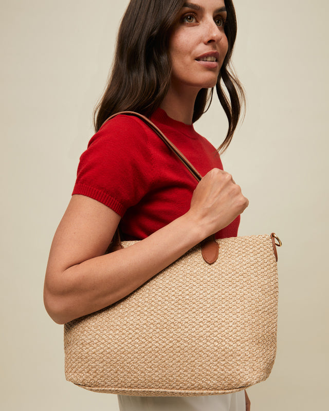 Raleno Shopper-Tasche mit Raffia-Effekt und abnehmbarem Schulterriemen