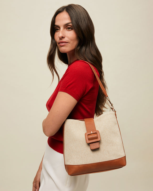 Sora borsa a spalla effetto rafia con tracolla removibile