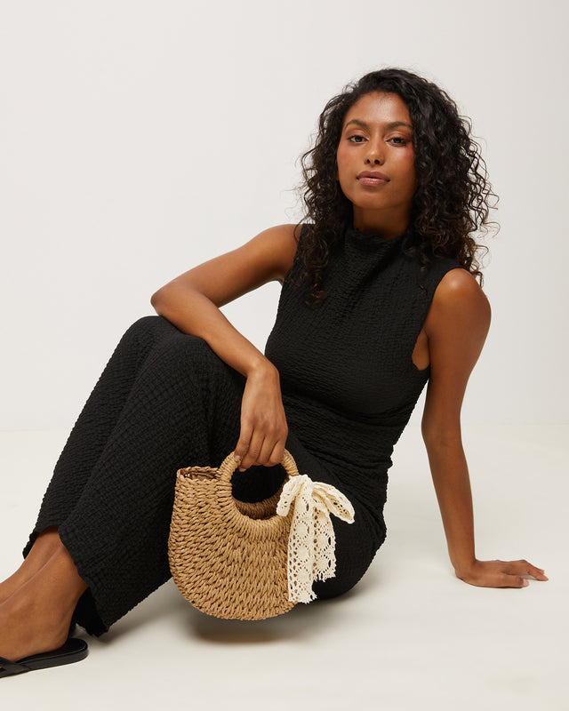 Tao small basket-style bag with raffia effect