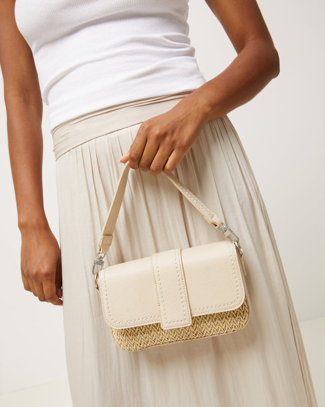 Tichin petit sac bandoulière avec rabat effet raphia
