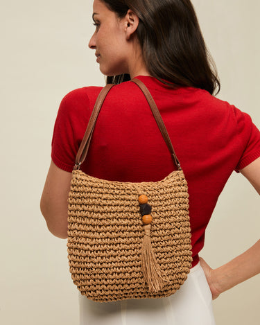 Tillian bolso bandolera efecto rafia con detalle colgante 
