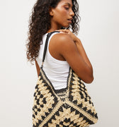 Ushu bolso hobo grande efecto rafia estampado 