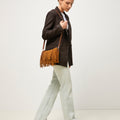 Visal bolso bandolera pequeño efecto ante con flecos 