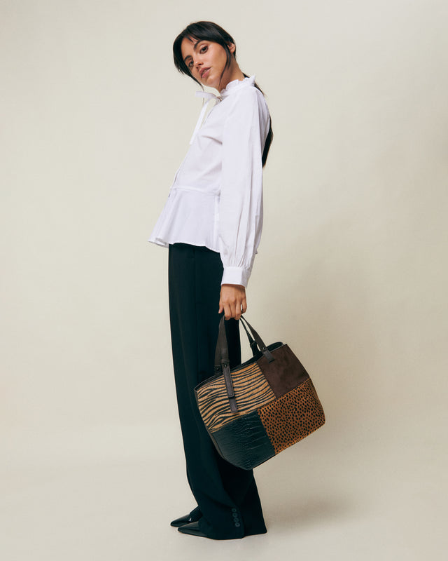 Ziver grand sac à bandoulière à imprimé patchwork animalier 