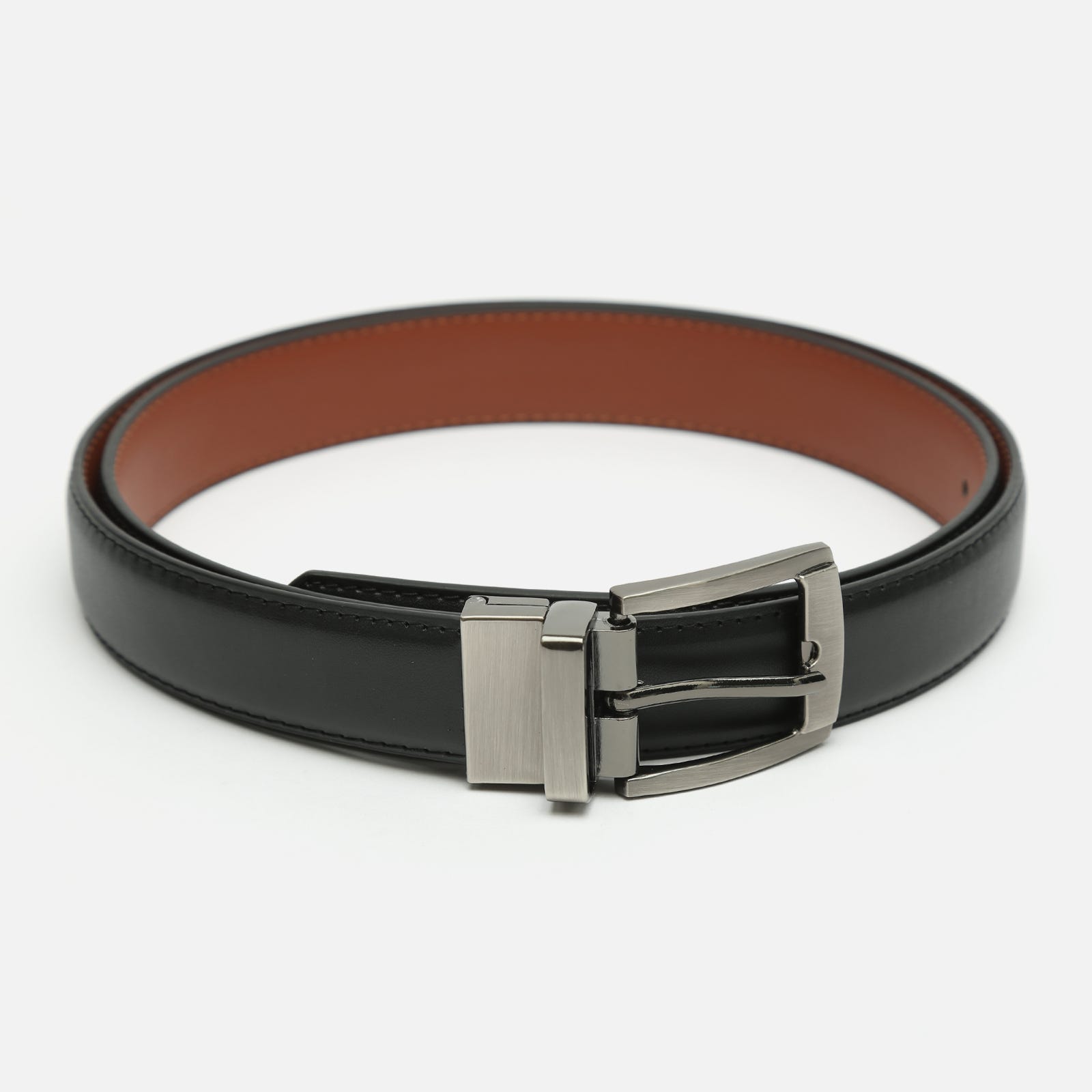Men's reversible two-tone belt with metal buckle