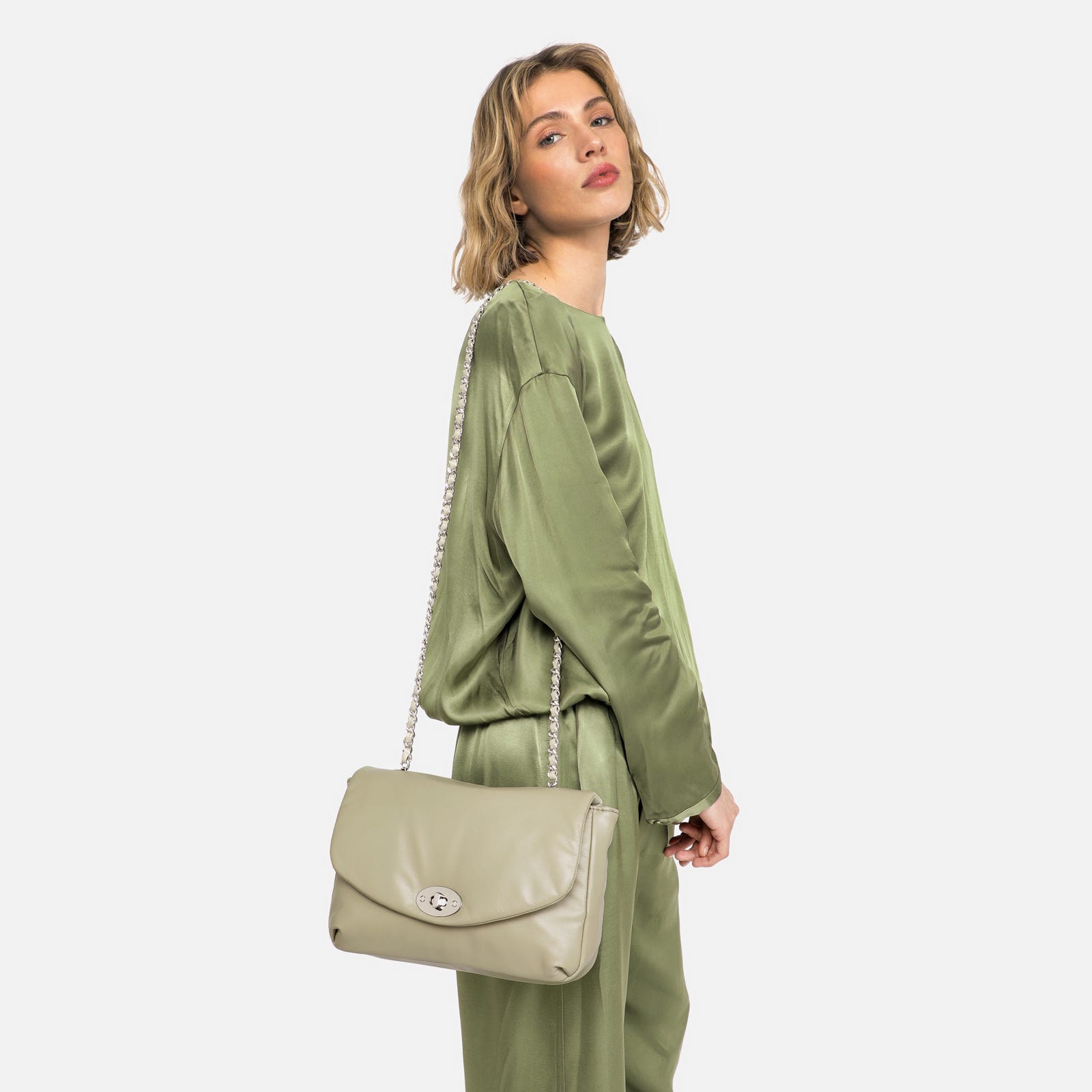 Puffy padded shoulder bag with strap